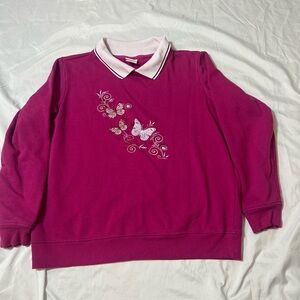 Vintage Adrian Delafield Collared Polo Pink Granny Sweatshirt Long Sleeved Sz M